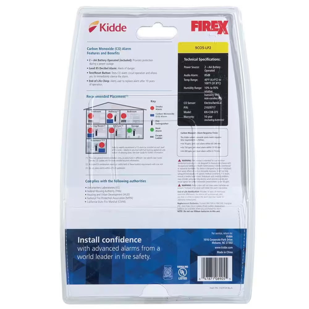 Firex Carbon Monoxide Detector, Battery Operated, CO Detector "