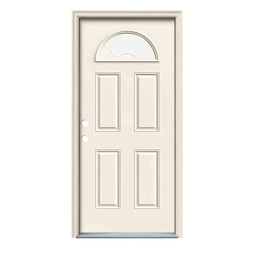 36 In. X 80 In. Fan Lite Primed Steel Prehung Left-Hand Inswing Front Door W/Brickmould
