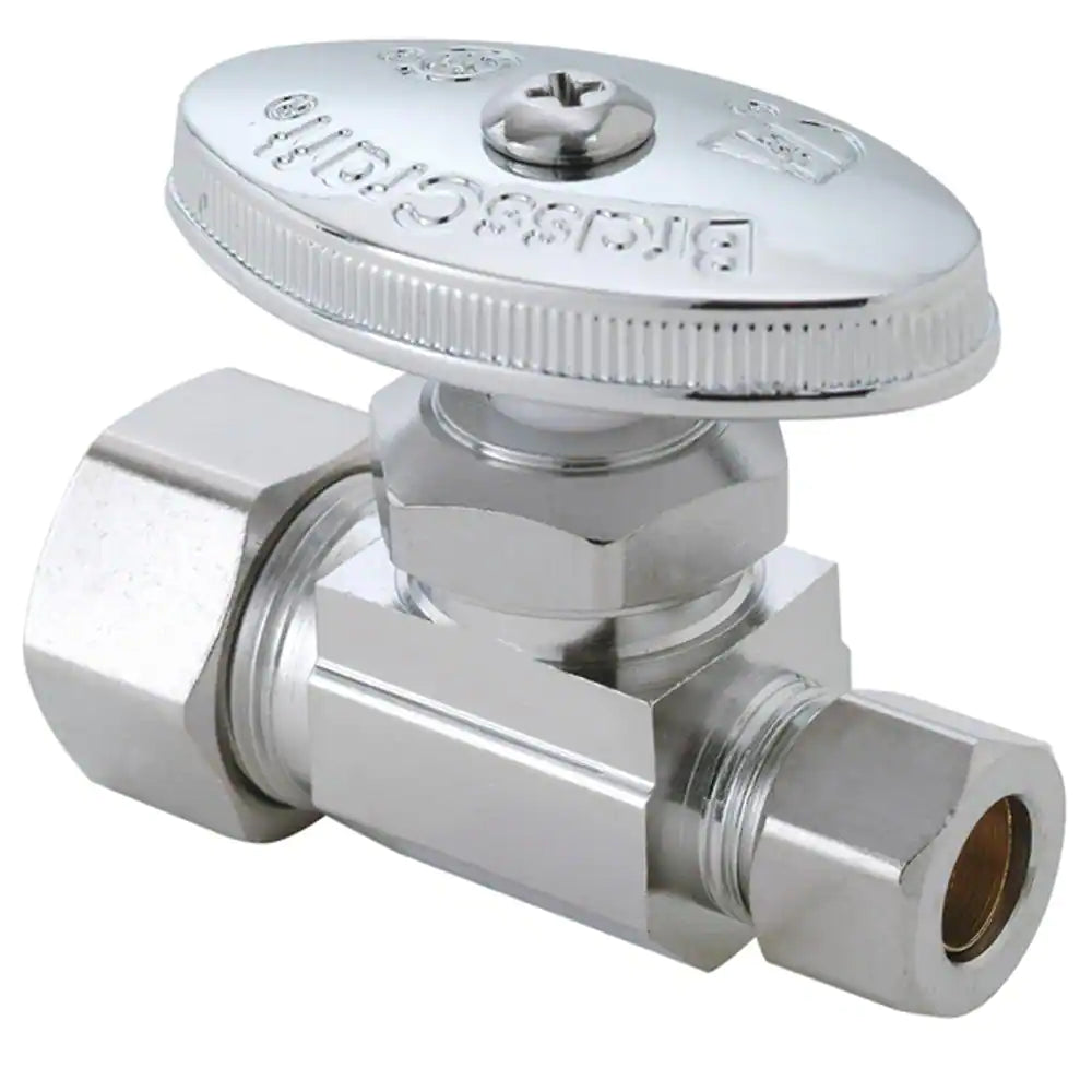 Brass Multi-Turn Straight Valve with 1/2 Inch Compression Inlet and 3/8 Inch Compression Outlet