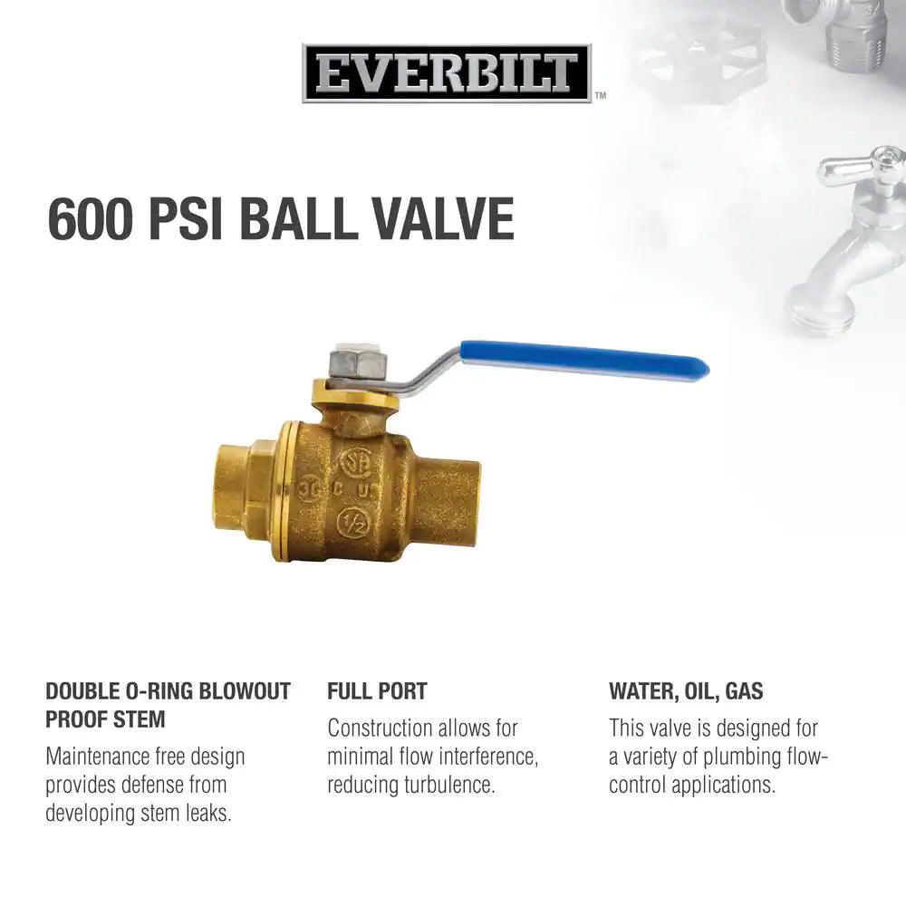 1/2 In. Brass C X C Full Port Ball Valve