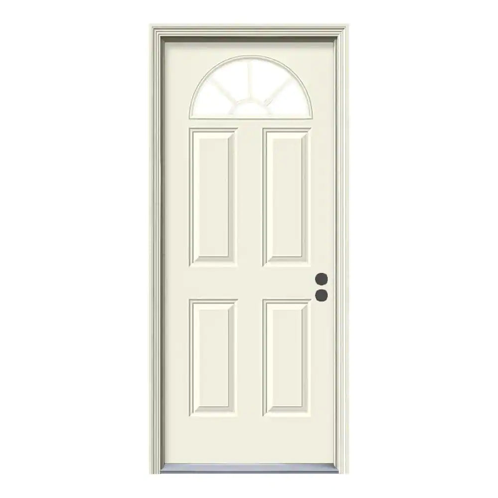 36 In. X 80 In. Fan Lite Primed Steel Prehung Left-Hand Inswing Front Door W/Brickmould