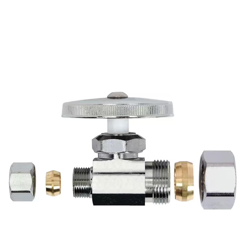 Brass Multi-Turn Straight Valve with 1/2 Inch Compression Inlet and 3/8 Inch Compression Outlet